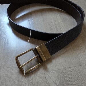 Coach Dark Brown Leather Belt with Gold Buckle